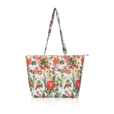 Women’s Faux Leather Printed Tote Bag (White Orang)