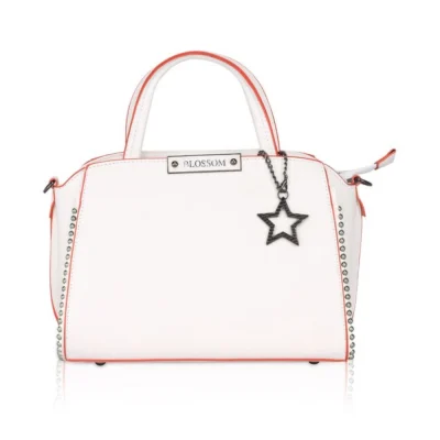 Women’s Faux Leather Metal Beads Handbag (White)
