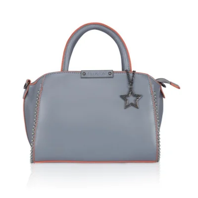 Women’s Faux Leather Metal Beads Handbag (Grey)