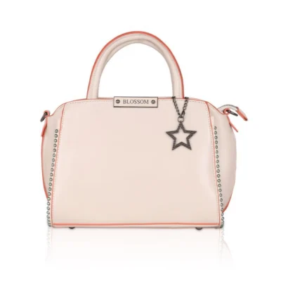 Women’s Faux Leather Metal Beads Handbag (Pink)