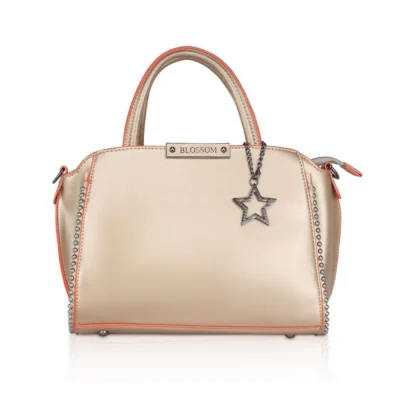 Women’s Faux Leather Metal Beads Handbag (Gold)