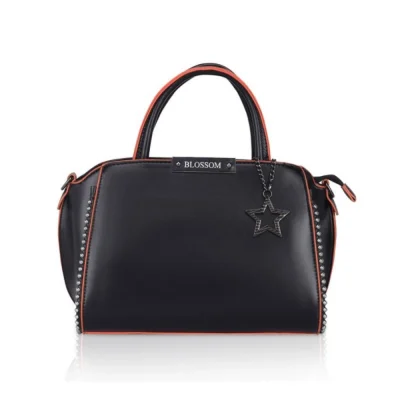 Women’s Faux Leather Metal Beads Handbag (Black)
