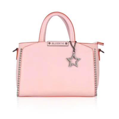 Women’s Faux Leather Metal Beads Handbag (Pink)