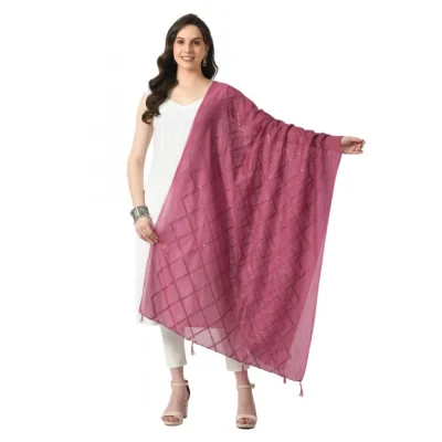Generic Women’s Chanderi Self Design Dupatta (Levender, Length: Free Size)