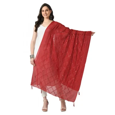 Generic Women’s Chanderi Self Design Dupatta (Maroon, Length: Free Size)