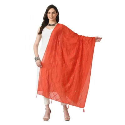 Generic Women’s Chanderi Self Design Dupatta (Orange, Length: Free Size)