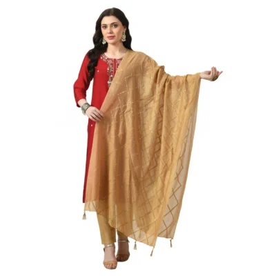 Generic Women’s Chanderi Self Design Dupatta (Gold, Length: Free Size)