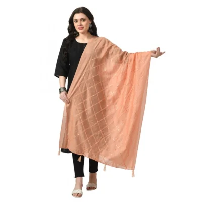 Generic Women’s Chanderi Self Design Dupatta (Peach, Length: Free Size)