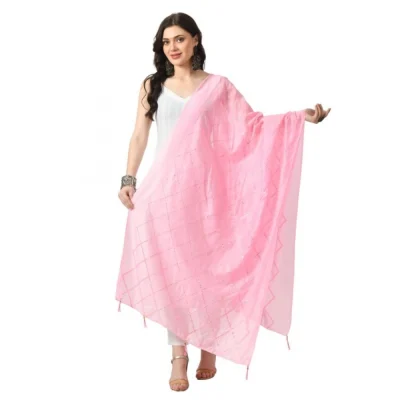 Generic Women’s Chanderi Self Design Dupatta (Pink, Length: Free Size)