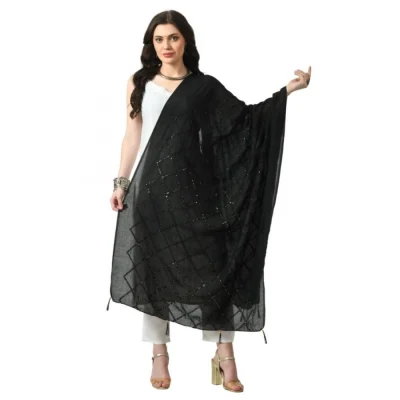 Generic Women’s Chanderi Self Design Dupatta (Black, Length: Free Size)