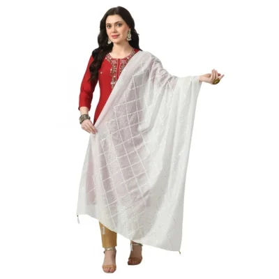 Generic Women’s Chanderi Self Design Dupatta (White, Length: Free Size)