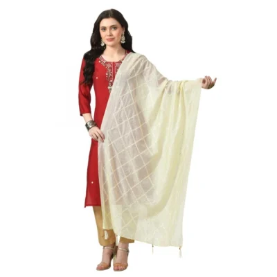 Generic Women’s Chanderi Self Design Dupatta (Off White, Length: Free Size)
