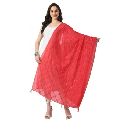 Generic Women’s Chanderi Self Design Dupatta (Rani, Length: Free Size)