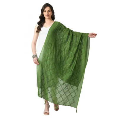 Generic Women’s Chanderi Self Design Dupatta (Mehandi, Length: Free Size)