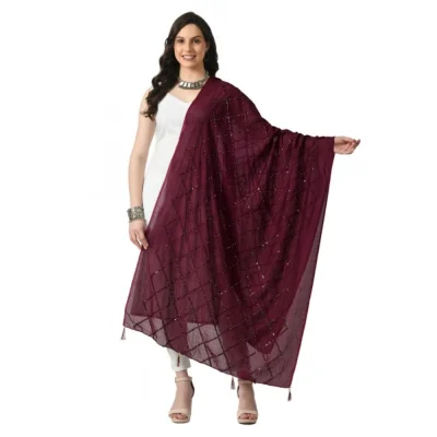 Generic Women’s Chanderi Self Design Dupatta (Wine, Length: Free Size)