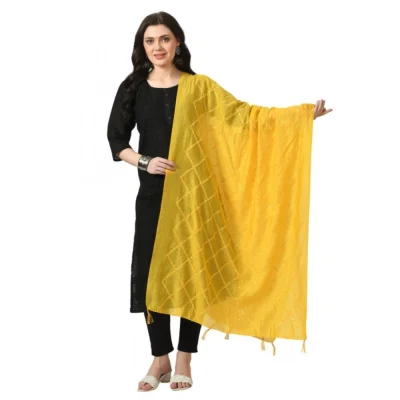 Generic Women’s Chanderi Self Design Dupatta (Yellow, Length: Free Size)