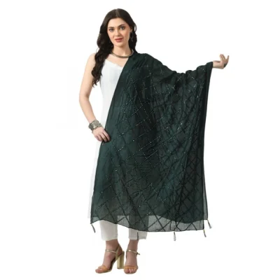 Generic Women’s Chanderi Self Design Dupatta (Green, Length: Free Size)