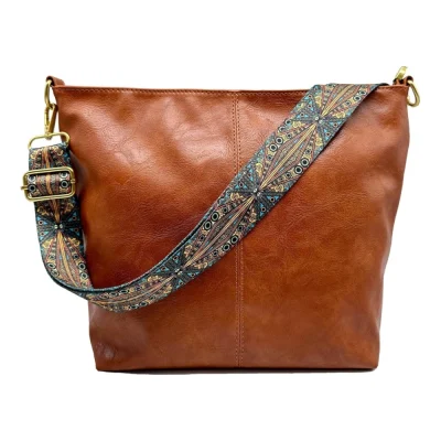 Women’s PU Leather Medium Sling bag Zipper Handbag (Brown)