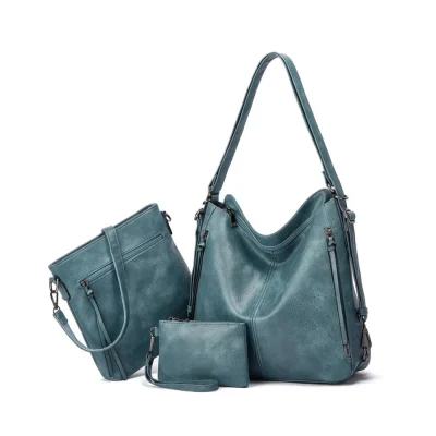 Women’s PU Leather Medium Shoulder Zipper Handbag (Blue)
