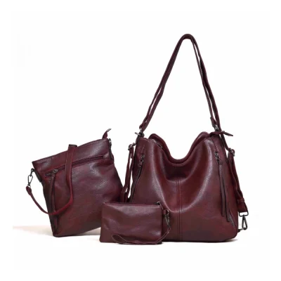 Women’s PU Leather Medium Shoulder Zipper Handbag (Wine red)