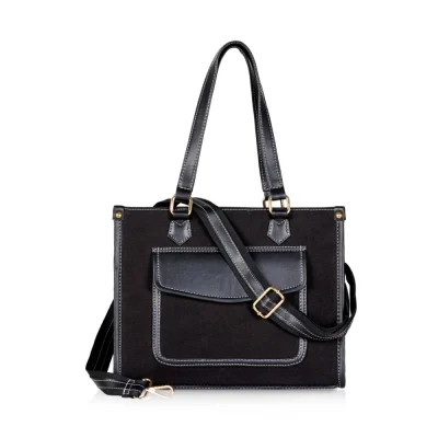 Women’s Canvas Medium Top handle Satchel Zipper Handbag (Black)