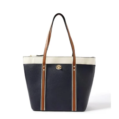 Women’s Faux Leather Large Shoulder Zipper Handbag (Dark Blue)