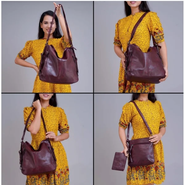 Women's PU Leather Medium Shoulder Zipper Handbag (Wine red)