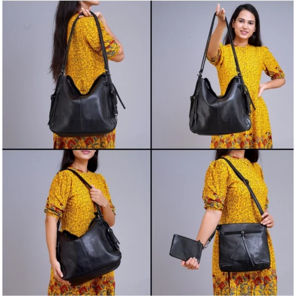 Women's PU Leather Medium Shoulder Zipper Handbag (Black)