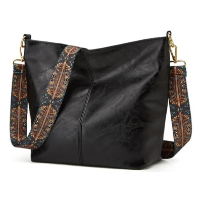 Women’s PU Leather Zipper Handbag (Black)