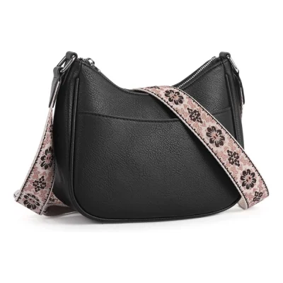 Women’s PU Leather Zipper Sling Bag (Black)
