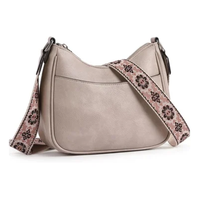 Women’s PU Leather Zipper Sling Bag (Beige)