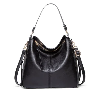 Women’s PU Leather Zipper Handbag (Black)