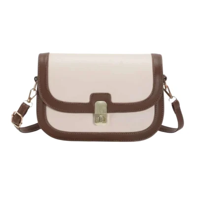 Women’s PU Leather Zipper Sling Bag (Beige)
