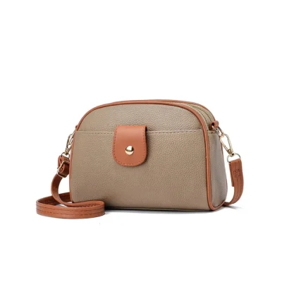 Women’s PU Leather Zipper Sling Bag (Khakhi)