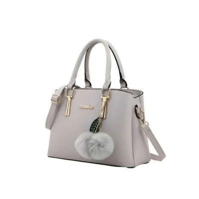 Women’s PU Leather Solid Shoulder Zipper Handbag (Grey)