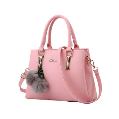 Women’s PU Leather Solid Shoulder Zipper Handbag (Pink)