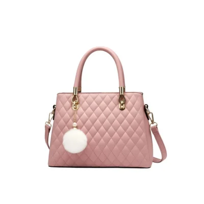 Women’s PU Leather Solid Shoulder Zipper Handbag (Pink)