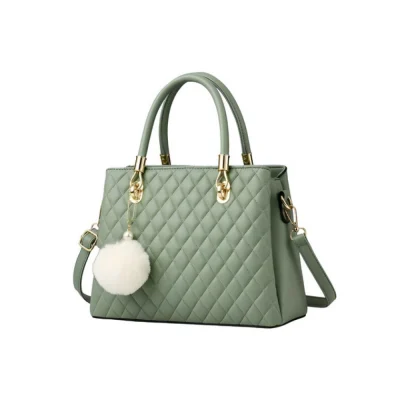 Women’s PU Leather Solid Shoulder Zipper Handbag (Green)