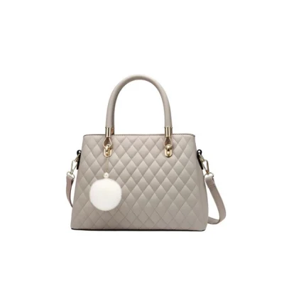 Women’s PU Leather Solid Shoulder Zipper Handbag (Grey)