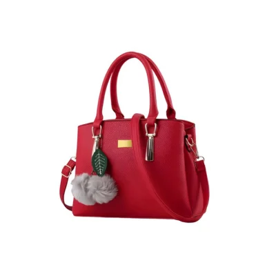 Women’s PU Leather Solid Shoulder Zipper Handbag (Red)