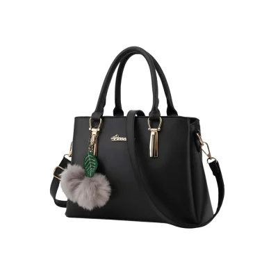 Women’s PU Leather Solid Shoulder Zipper Handbag (Black)