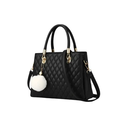 Women’s PU Leather Solid Shoulder Zipper Handbag (Black)