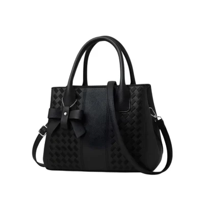 Women’s PU Leather Solid Shoulder Zipper Handbag (Black)