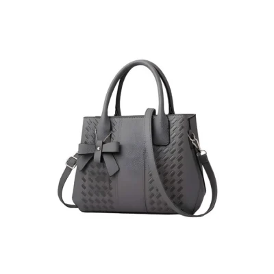 Women’s PU Leather Solid Shoulder Zipper Handbag (Grey)