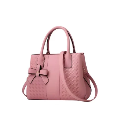 Women’s PU Leather Solid Shoulder Zipper Handbag (Pink)