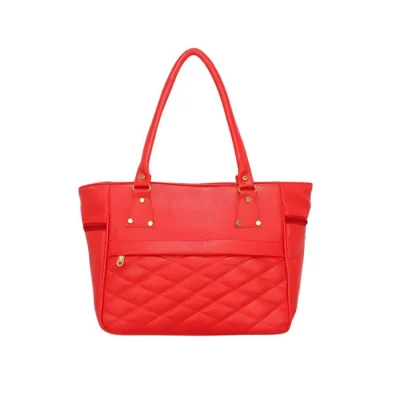 Women’s PU Leather Solid Shoulder Zipper Handbag (Red)